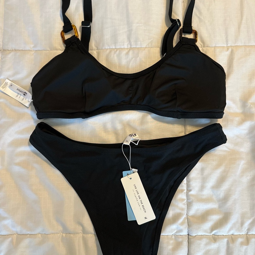Black Bikini Set with Gold Accents